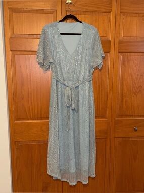 BloomChic Shimmery Pale Blue Midi Dress